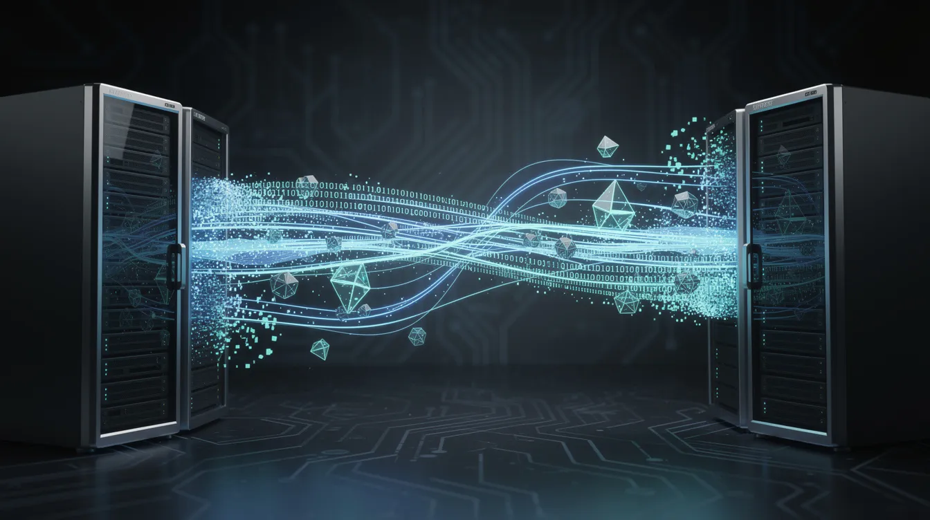 The image depicts data flowing seamlessly between two interconnected computer systems, highlighted by glowing connection lines that symbolize the integration of learning management systems (LMS). This visual represents the critical role of LMS consulting services in enhancing training effectiveness and ensuring successful LMS implementation for delivering effective training programs. The image depicts data flowing seamlessly between two interconnected computer systems, highlighted by glowing connection lines that symbolize the integration of learning management systems (LMS). This visual represents the critical role of LMS consulting services in enhancing training effectiveness and ensuring successful LMS implementation for delivering effective training programs.