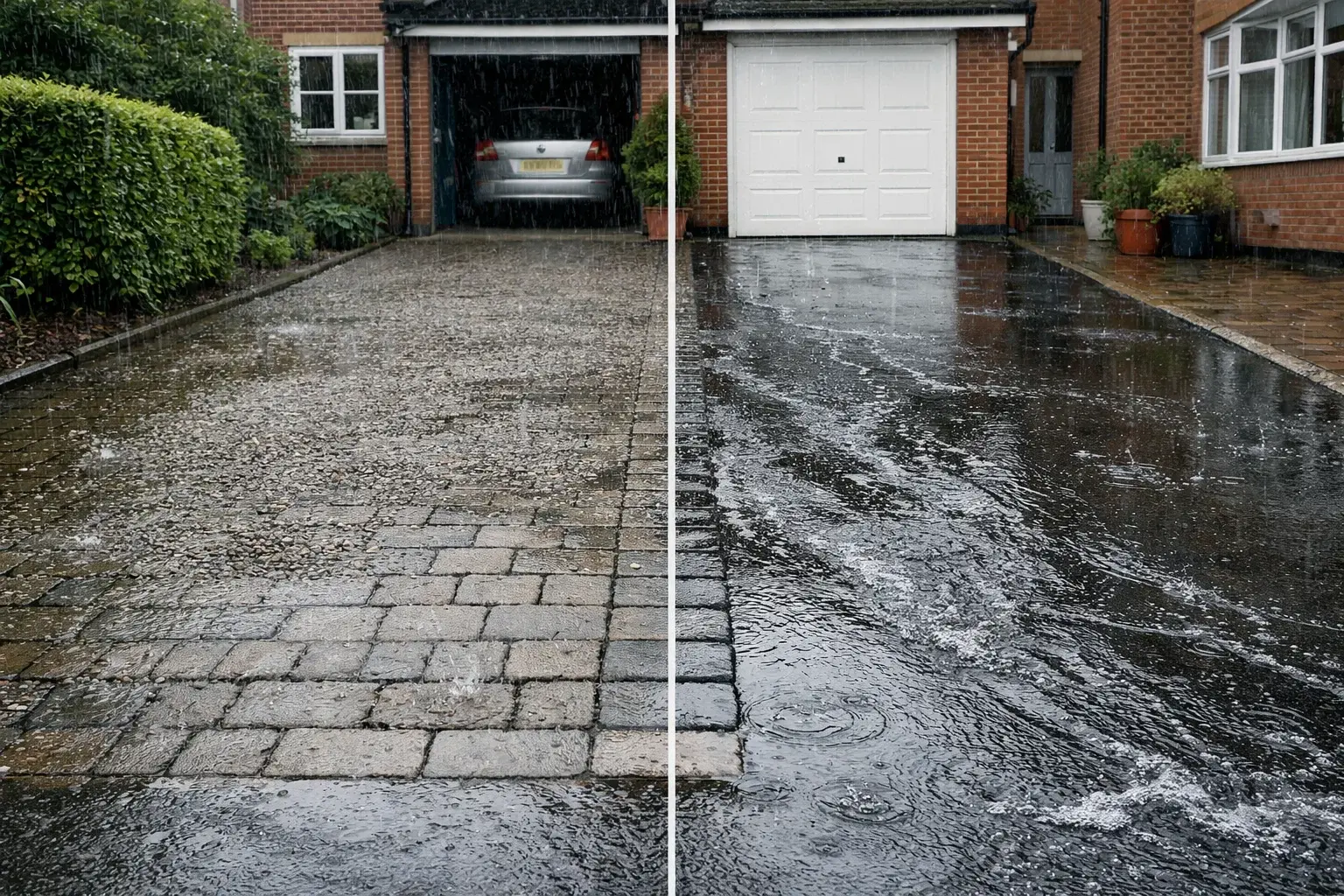 Comparison of permeable and impermeable driveways during rainfall