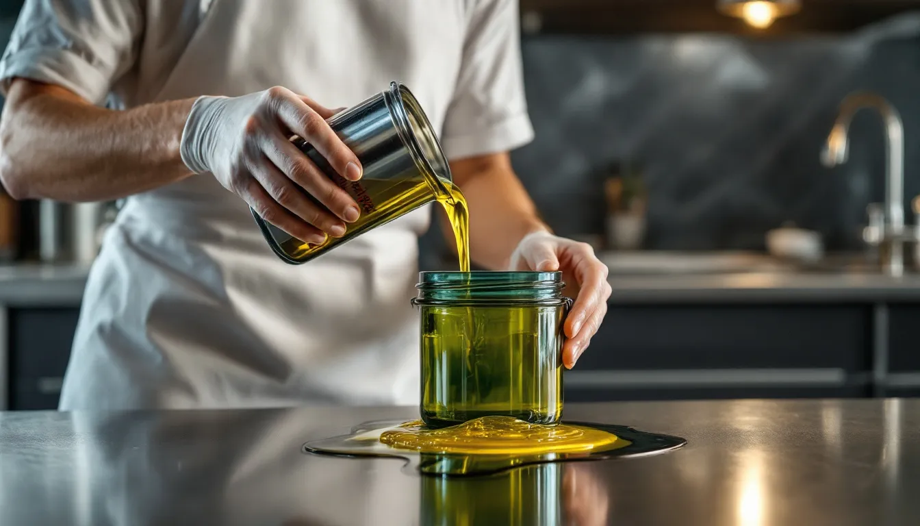 A person properly disposing of used cooking oil.