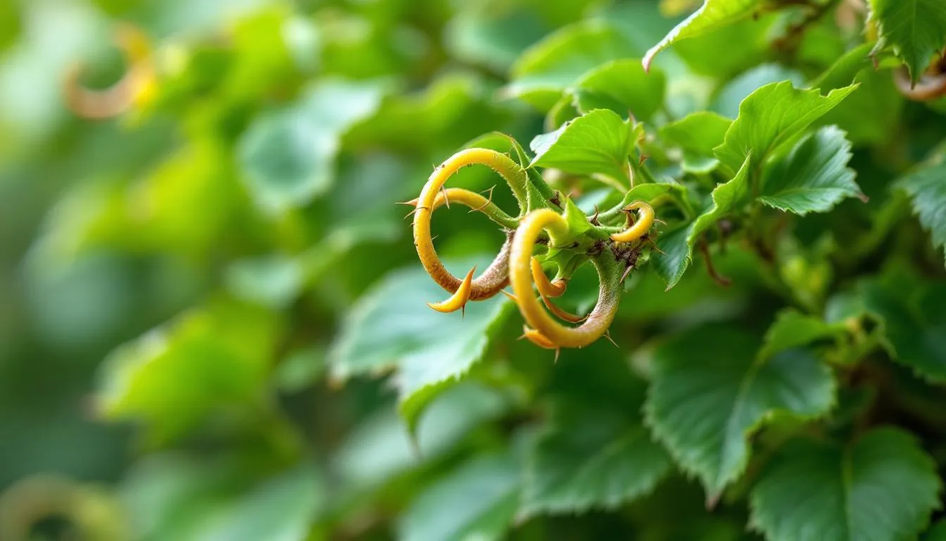 The image features the woody vine Uncaria tomentosa, commonly known as cat's claw, which is native to the tropical areas of South and Central America. This plant is often used in dietary supplements for its potential immune system support and anti-inflammatory properties, making it popular among those seeking relief from conditions like rheumatoid arthritis and painful joints.