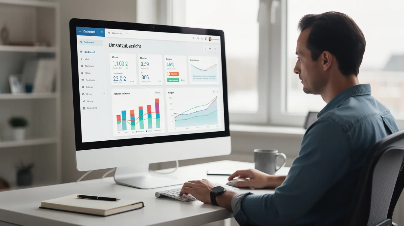 Eine Person sitzt an einem Schreibtisch vor einem Monitor, auf dem ein geöffnetes Dashboard des Amazon Vine Programms zu sehen ist. Das Dashboard zeigt verschiedene Statistiken und Informationen zu Vine Reviews und Produkten an.