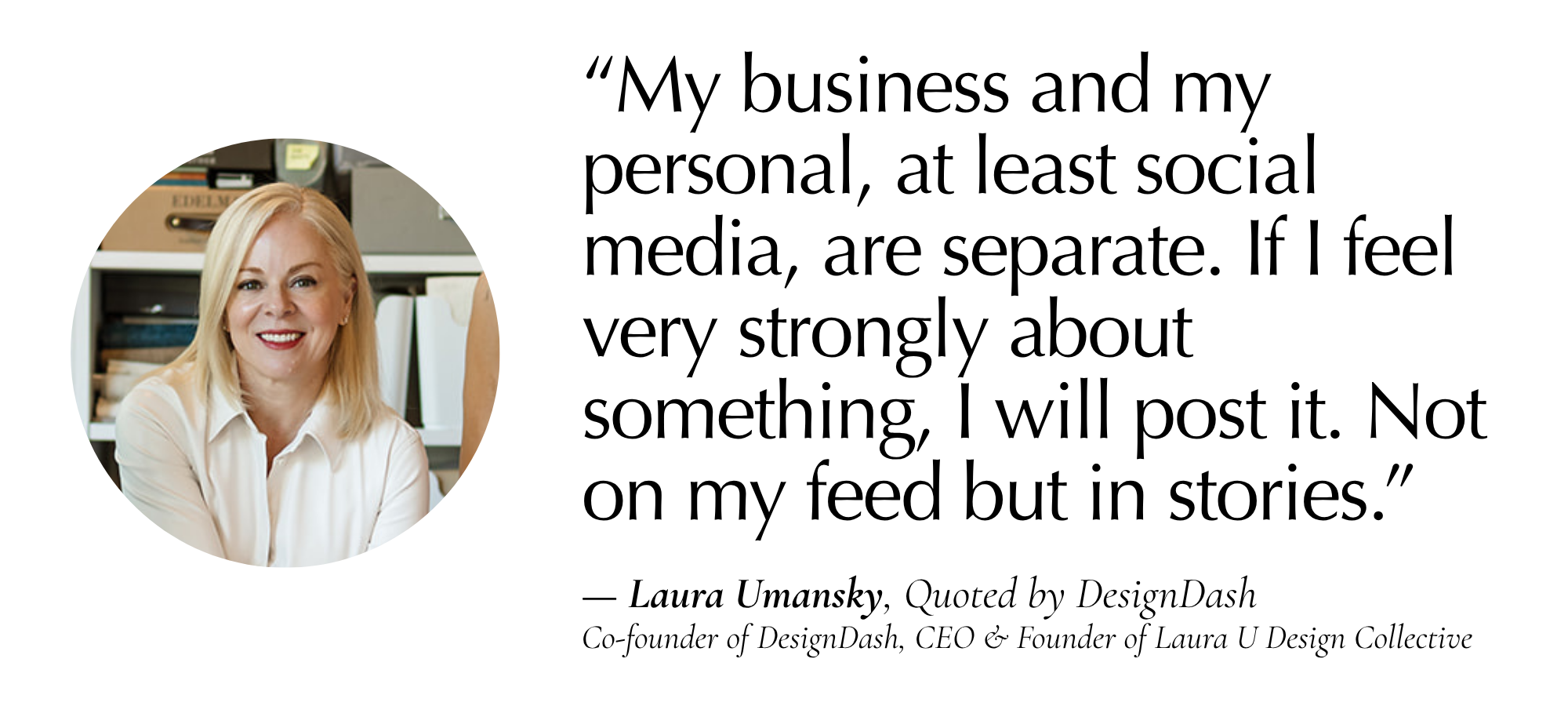 typed quote with a photo bubble of Laura
