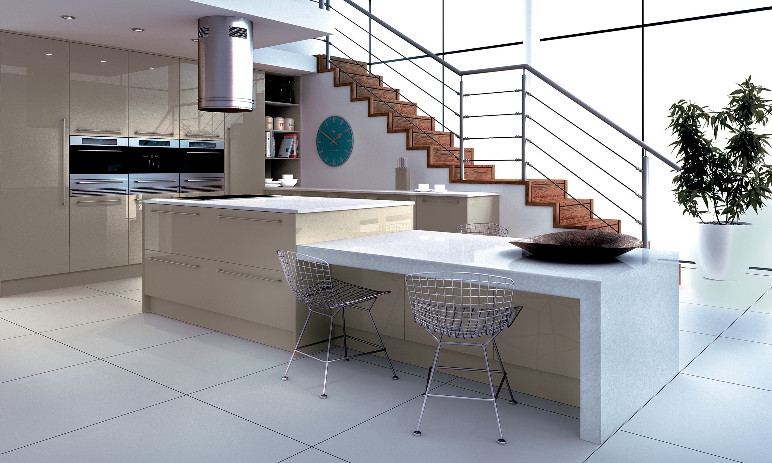 metal and glass in modern kitchen