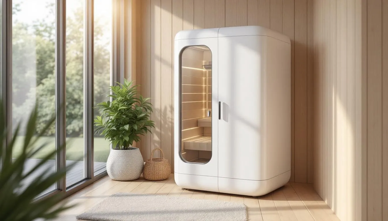 A modern sauna heater showcasing energy efficiency features.