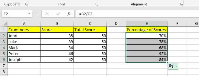 Copy the same formula from the first row or calculated percentage.