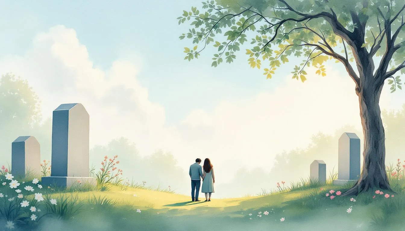 Tröstende Worte für trauernde Eltern, die am Grab stehen.