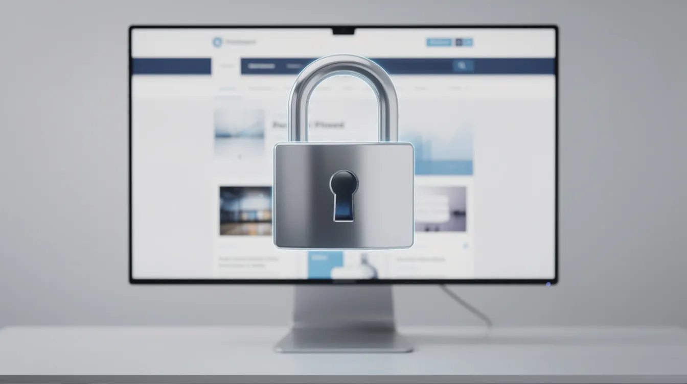 The image features a padlock icon superimposed on a computer screen displaying a WordPress website, symbolizing security and the importance of protecting website data during the launch process. This visual emphasizes the need for a secure WordPress site, highlighting elements like SSL certificates and the overall website launch checklist.