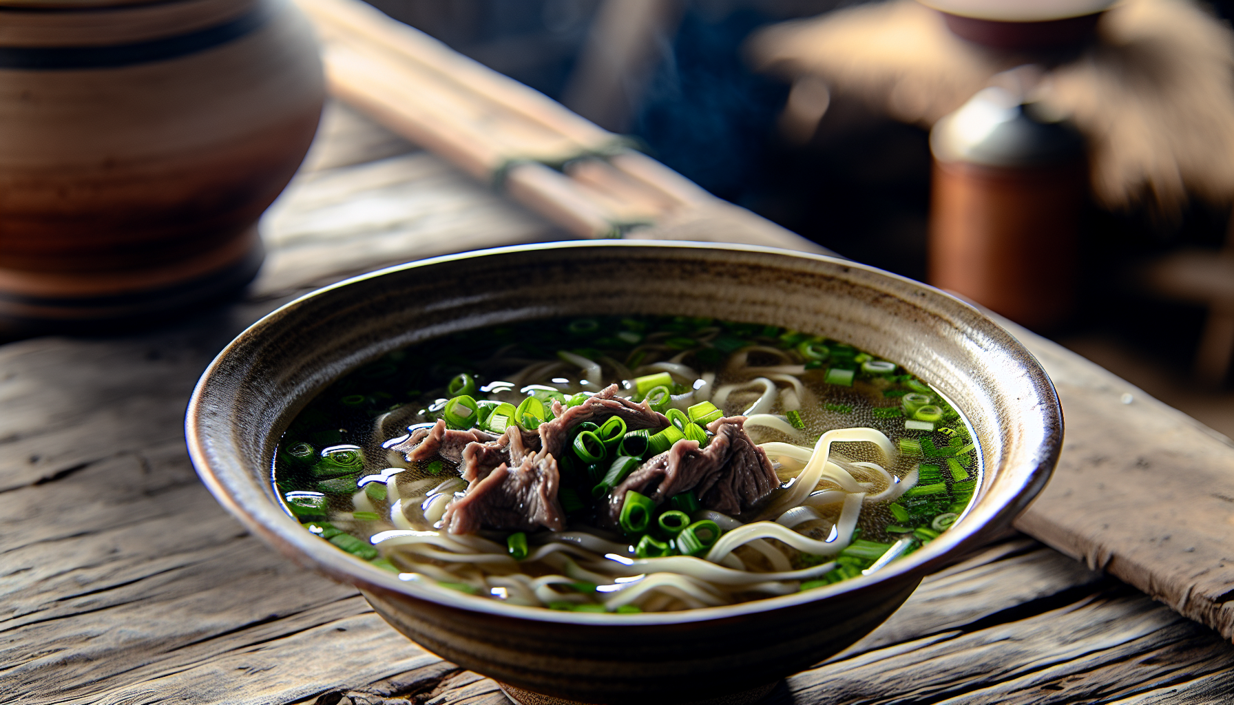 A bowl of Guriltai Shul, a nourishing noodle soup, a staple in Mongolian households