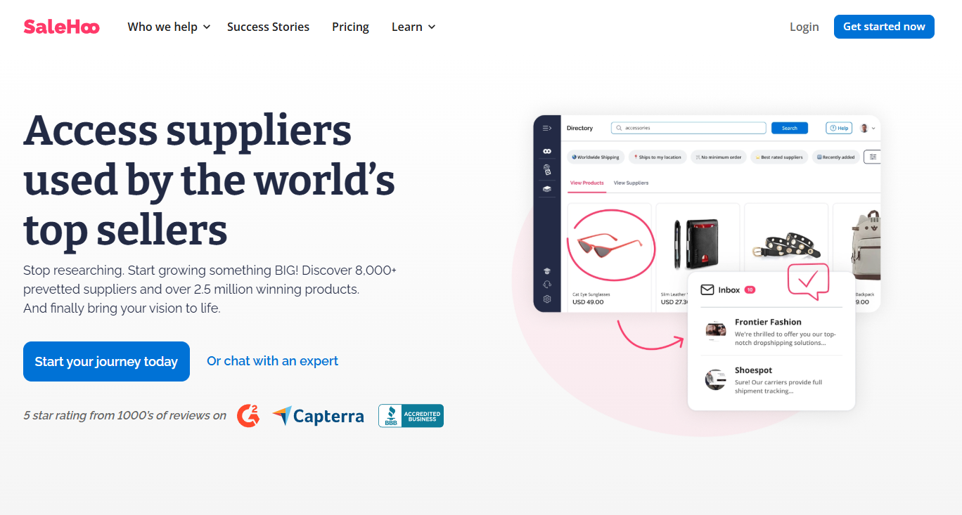 salehoo landing page screenshot