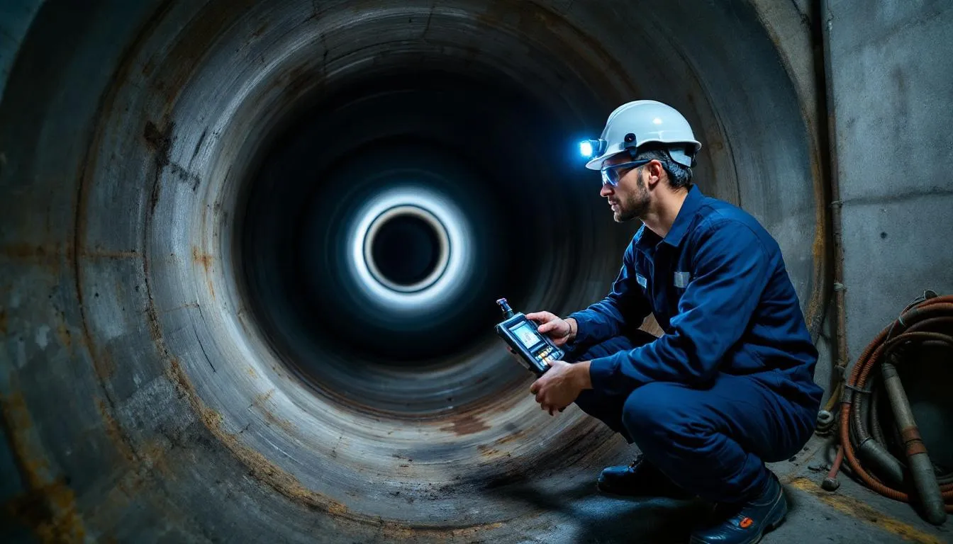 A professional technician is operating a video camera inspection equipment inside a pipe, assessing for blockages and debris to ensure the plumbing system is functioning properly. This high-tech approach aids in identifying issues such as grease buildup and tree roots, enhancing the quality of drain service for homeowners.