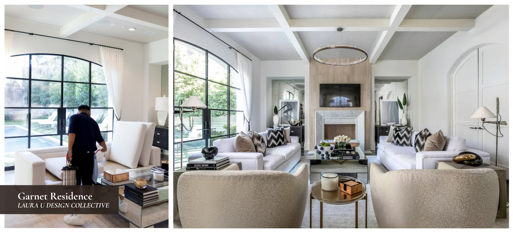 Garnet Residence living room during and after installation