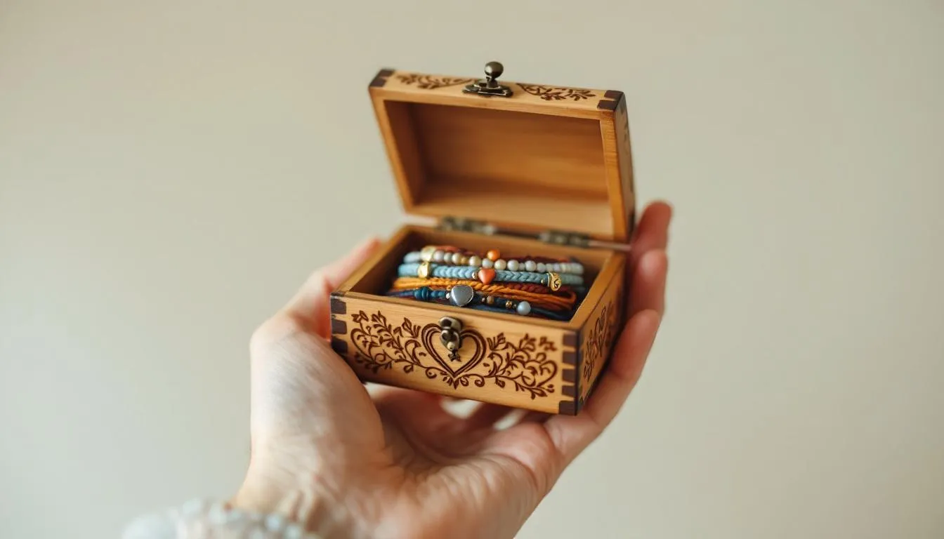 An assortment of personalized friendship gifts displayed on a table, including custom mugs, jewelry, and photo gifts, all designed to celebrate the special bond between best friends. Each item reflects a personal touch, perfect for making loved ones feel appreciated on any occasion.