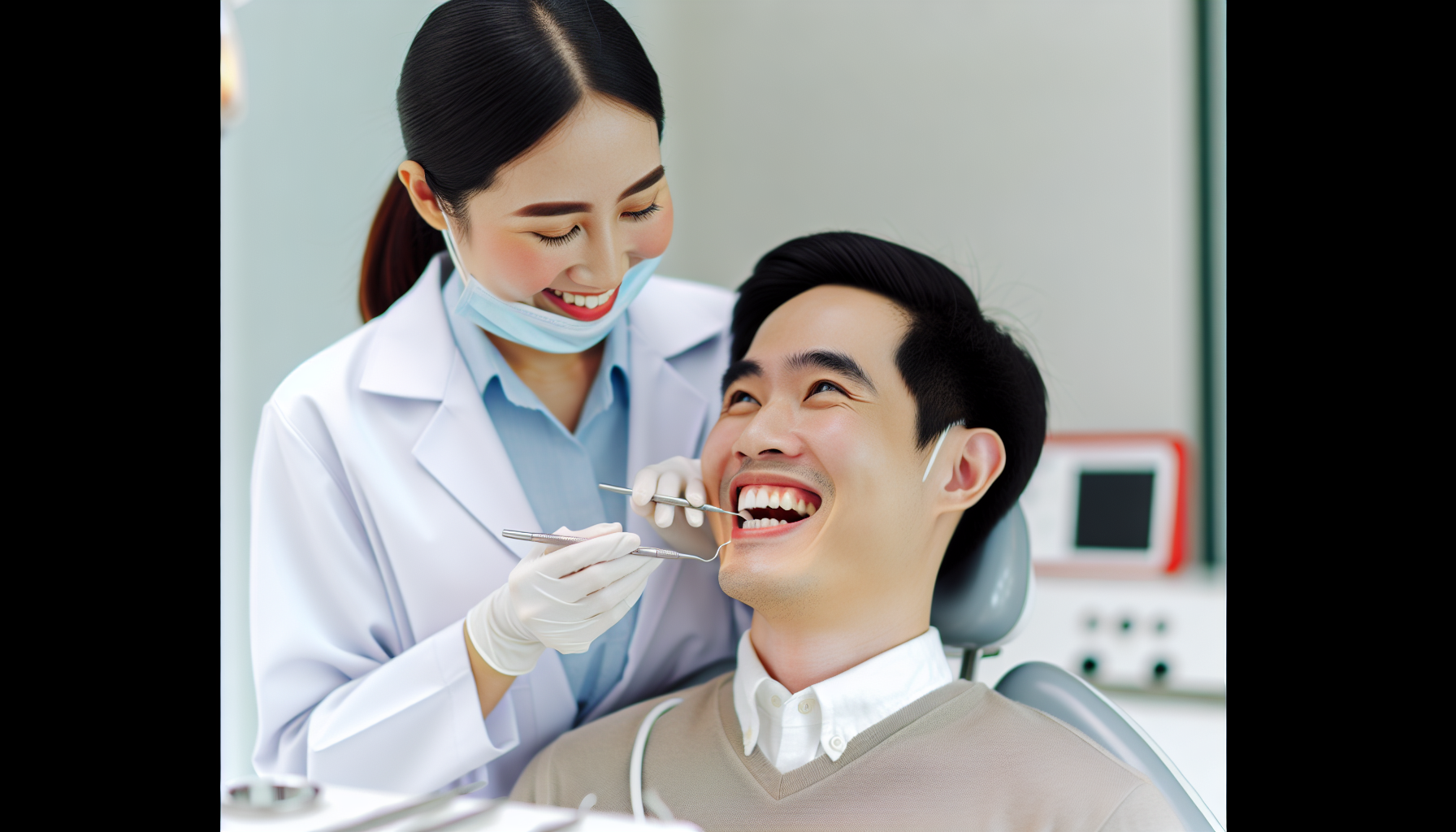 A smiling employee receiving dental check-up