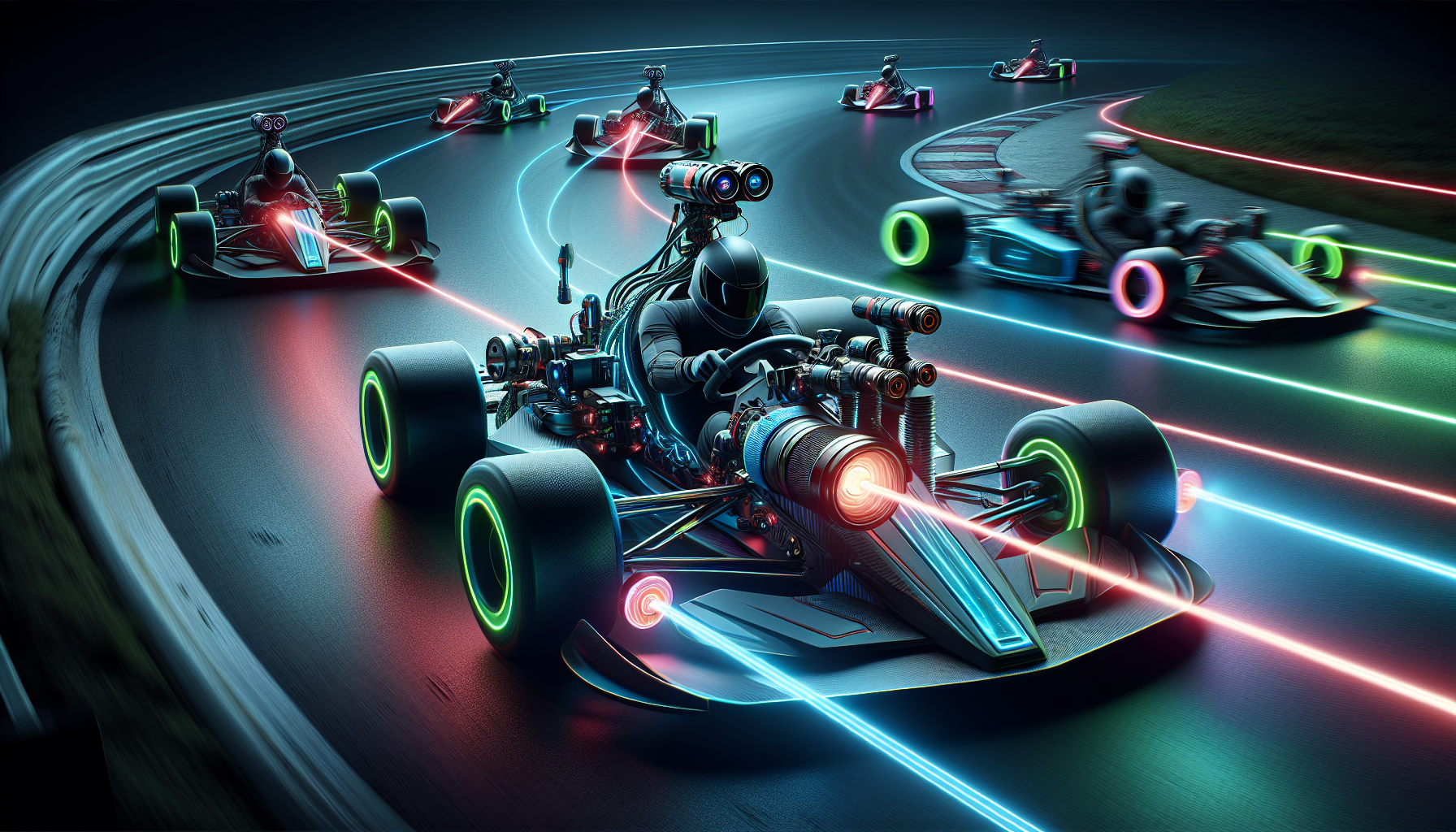 Illustration of kart racers using the Sniper V2 INOX Laser