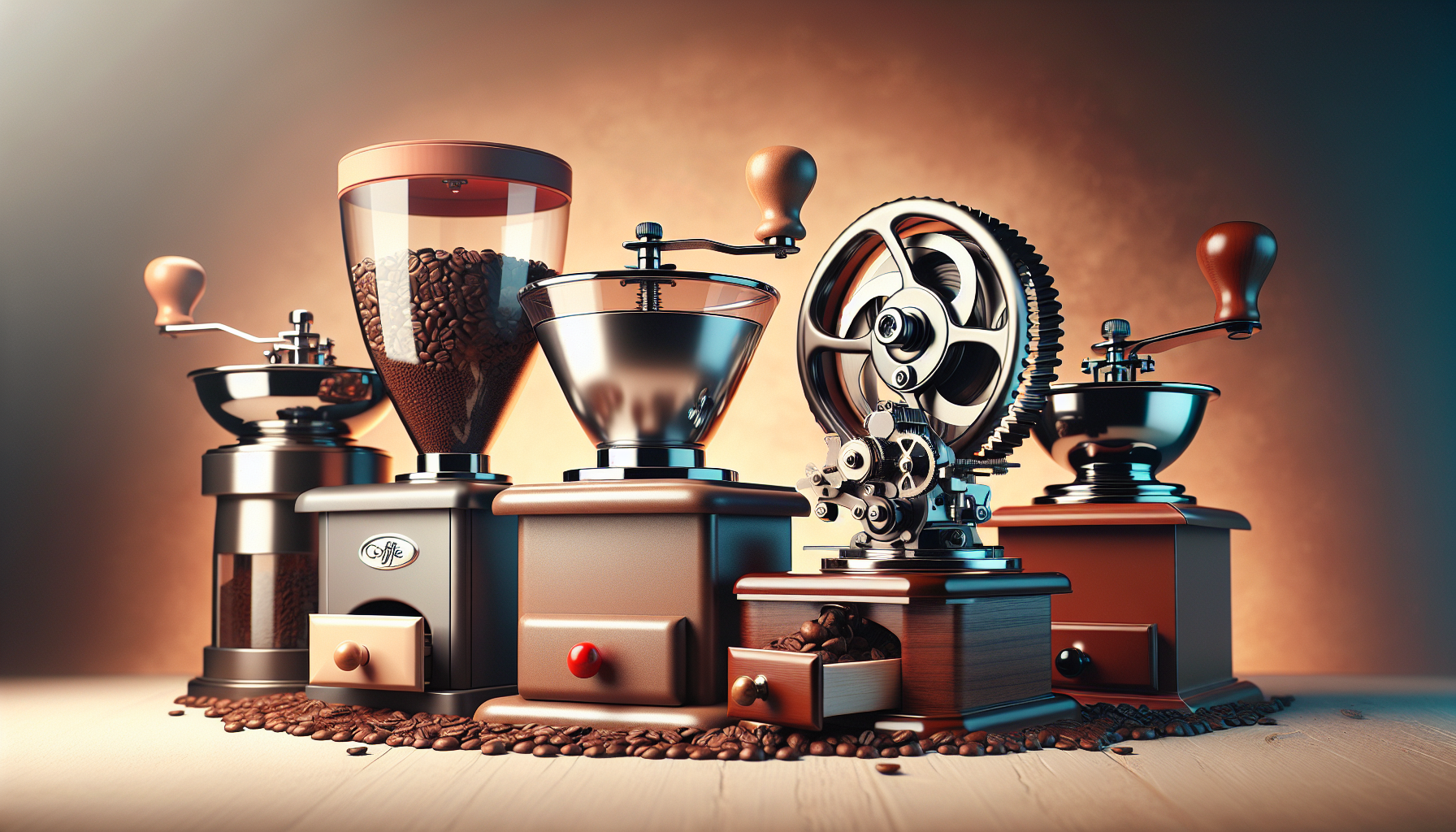 Illustration of different types of coffee grinders