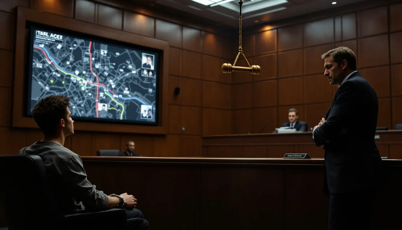 A courtroom scene depicting legal consequences related to reckless driving convictions.