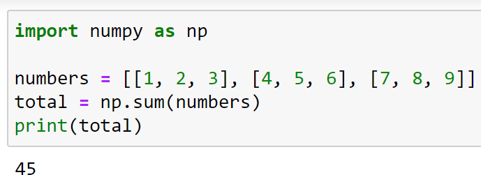Sum Nested List Using NumPy's sum() Function