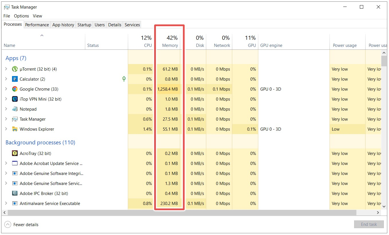 how to check ram in windows 10 task manager