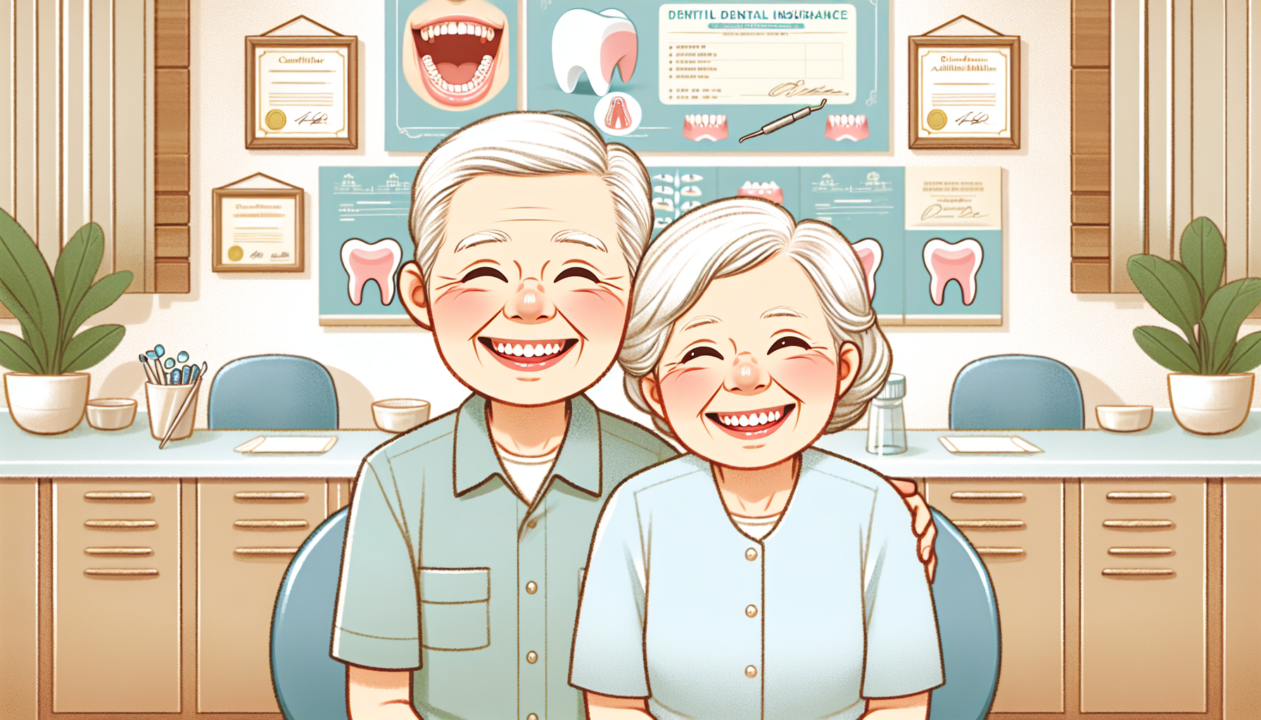 Elderly couple smiling after receiving dental treatment