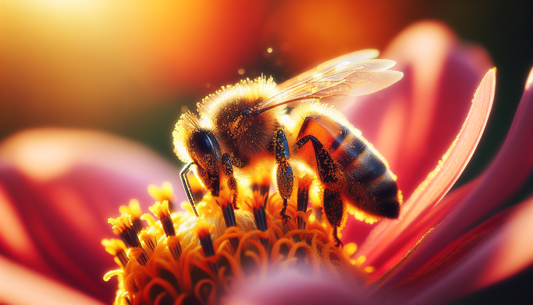 Honey bee pollinating a flower