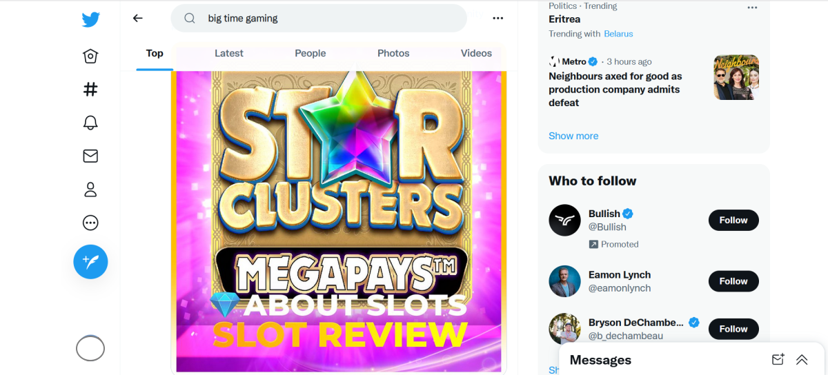 Star Clusters Megapays slot review found through Twitter