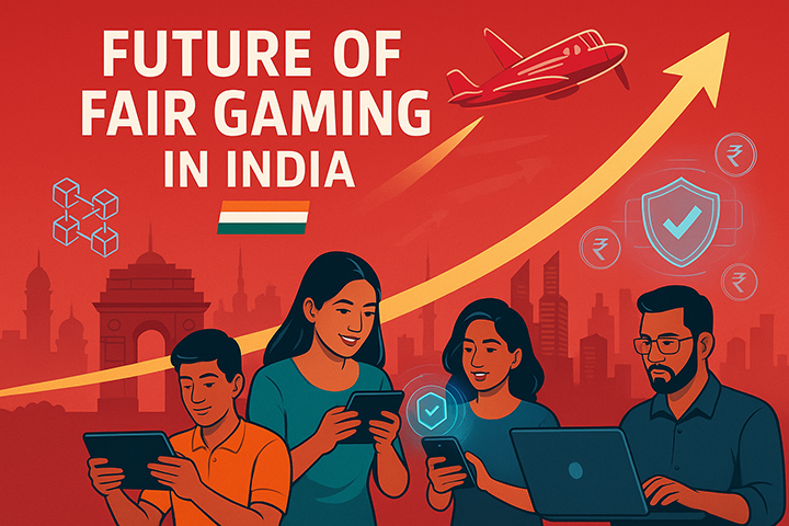 Futuristic visualization of provably fair technology adoption in Indian gaming market with Aviator leading innovation