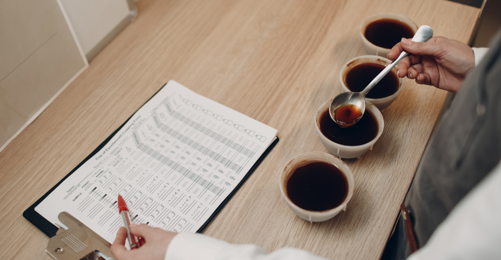 woman scoring coffee taste