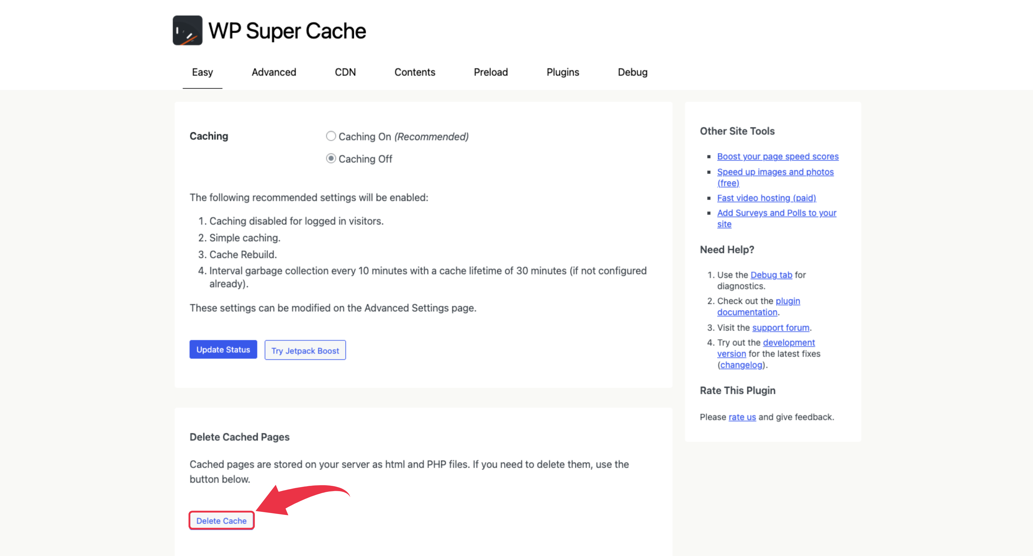 Using WP Super Cache to Clear Cache Manually