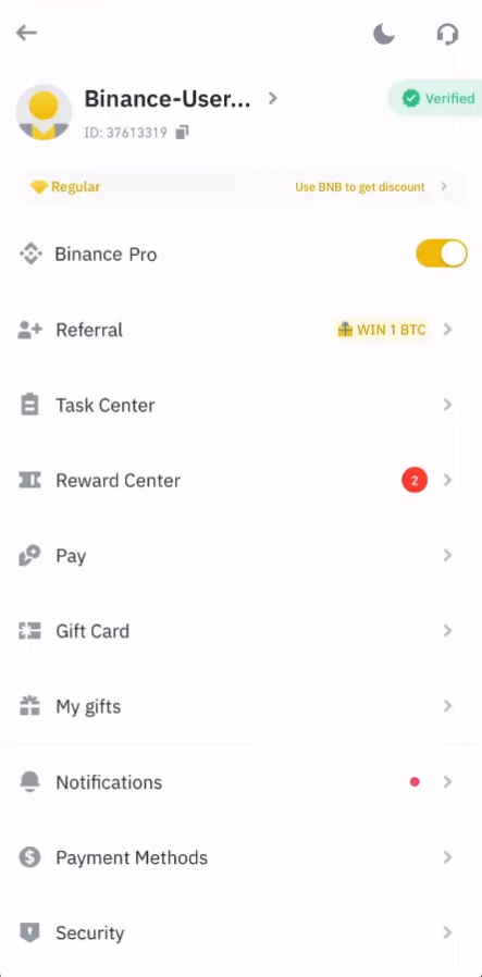 Binance personal account settings