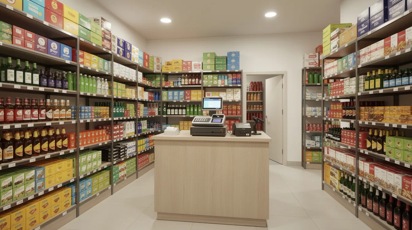 f8ba5c2f 5599 468e 85a0 a0cdceeb6148 The image depicts a small retail shop featuring neatly organized product shelves and a counter equipped with a billing machine, ideal for micro and small businesses seeking financial assistance through schemes like the Pradhan Mantri Mudra Yojana. This setup highlights the importance of a well-structured business plan and proper documentation for loan applications.
