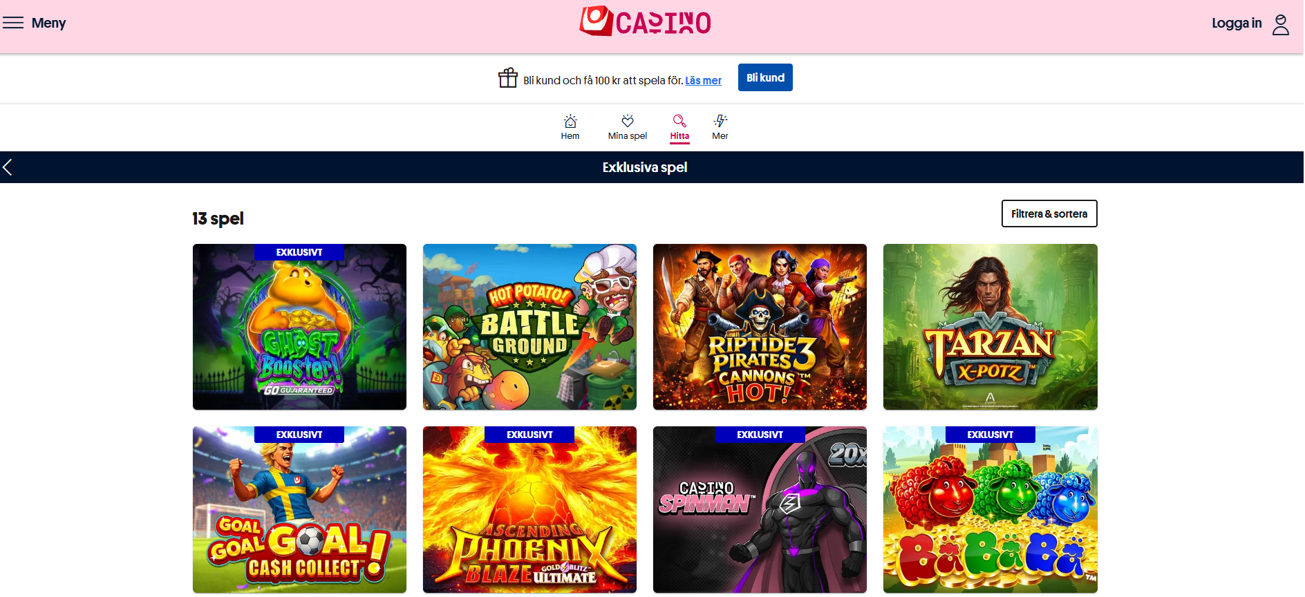 Exklusiva spel hos Svenska Spel casino.