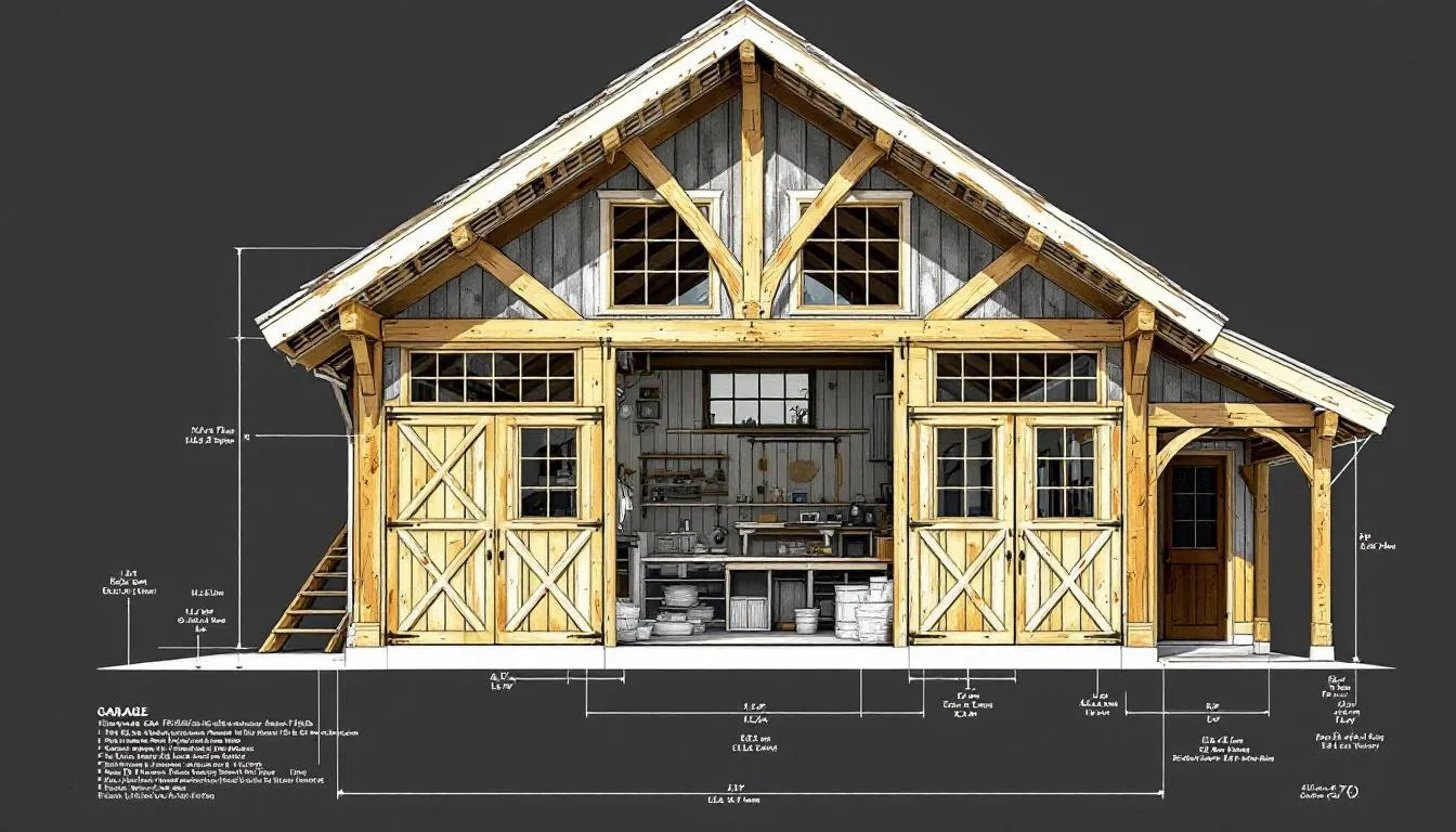 An oak frame garage with room above, showcasing its elegant design.