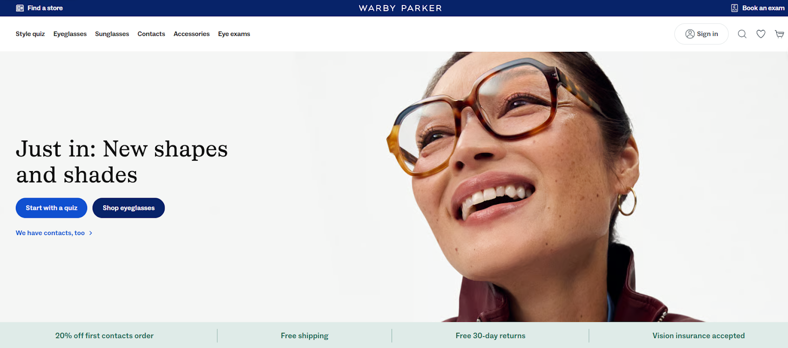 Warby Parker homepage