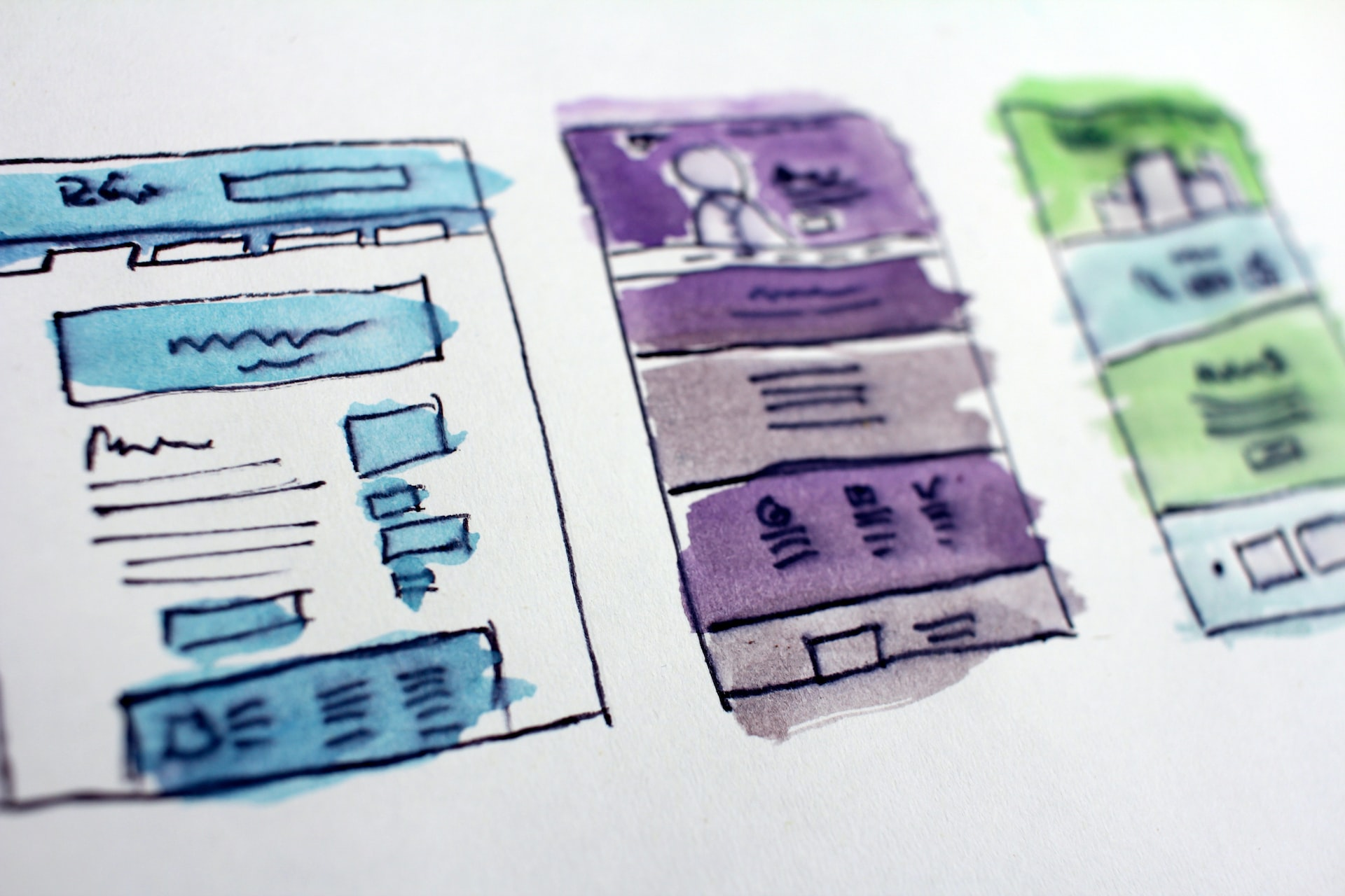 Planeringen för gränssnittet för en hemsida målat med vattenfärg på papper