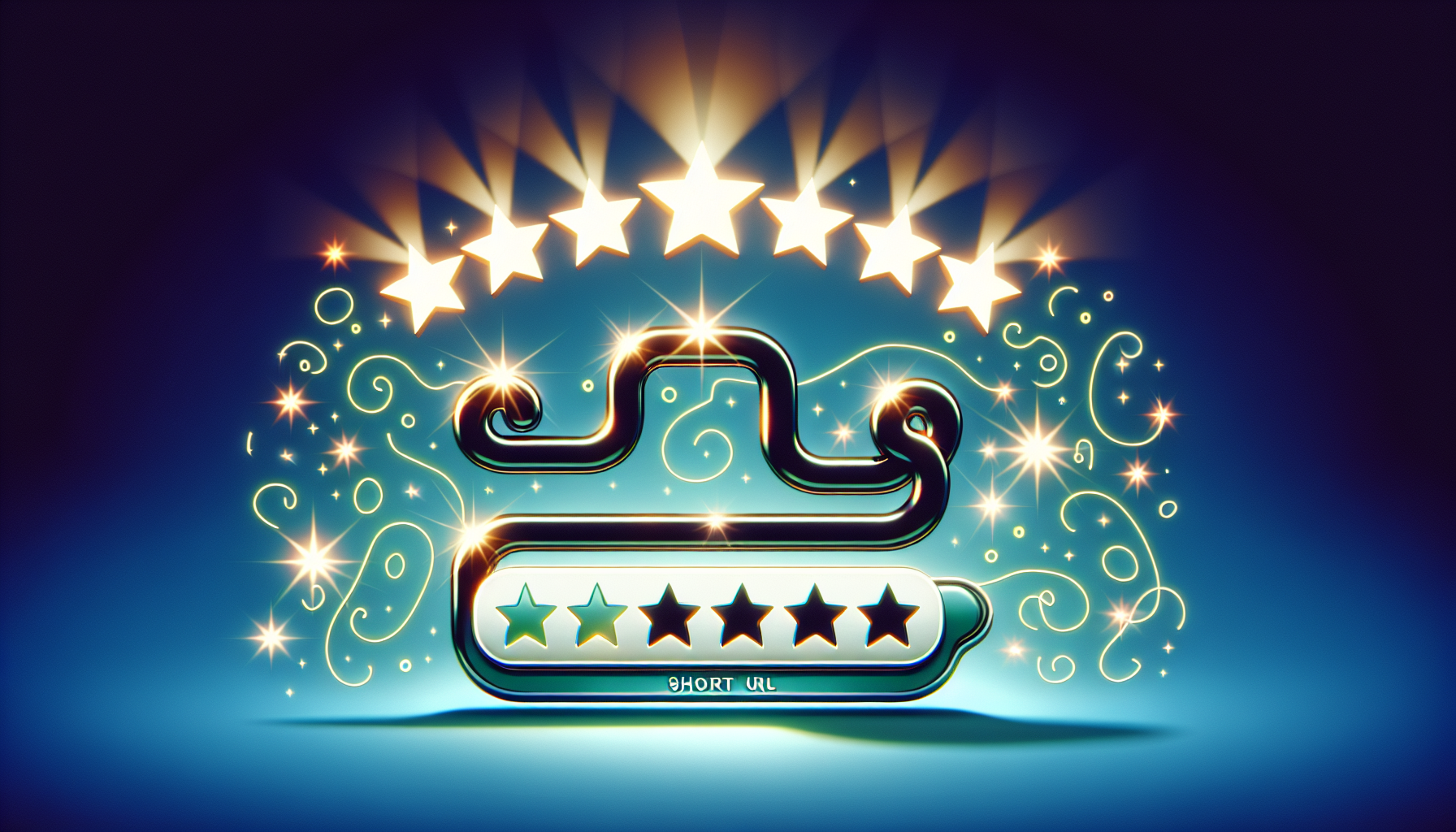 Illustration of a customized short URL leading to a review page with a star rating