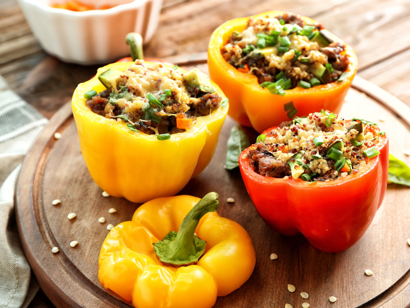 Quinoa Stuffed Bell Peppers with Pine Nuts