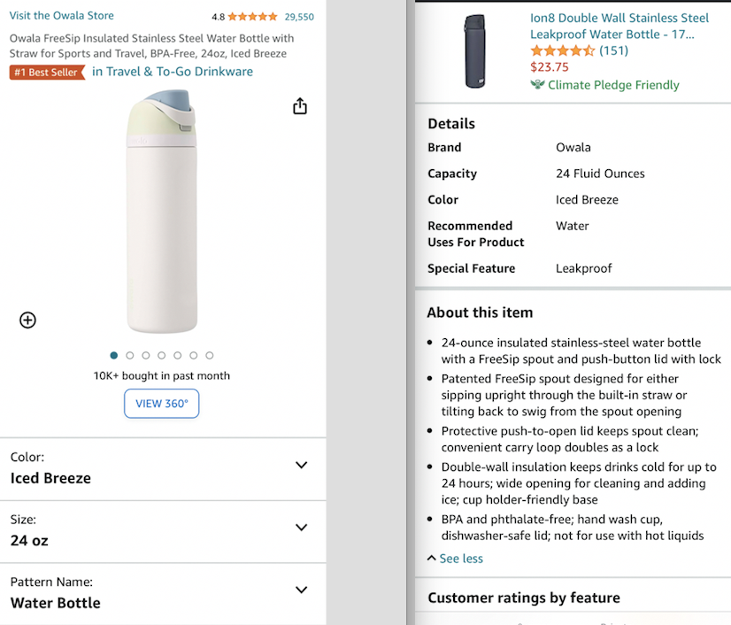 amazon mobile version screenshots showing how listings are optimized for mobile
