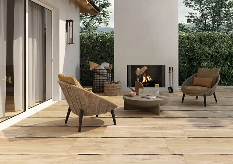 Sherwood Maple Outdoor Porcelain Tiles (120×40cm) by Rondine offer the warmth and vibrancy of natural timber.