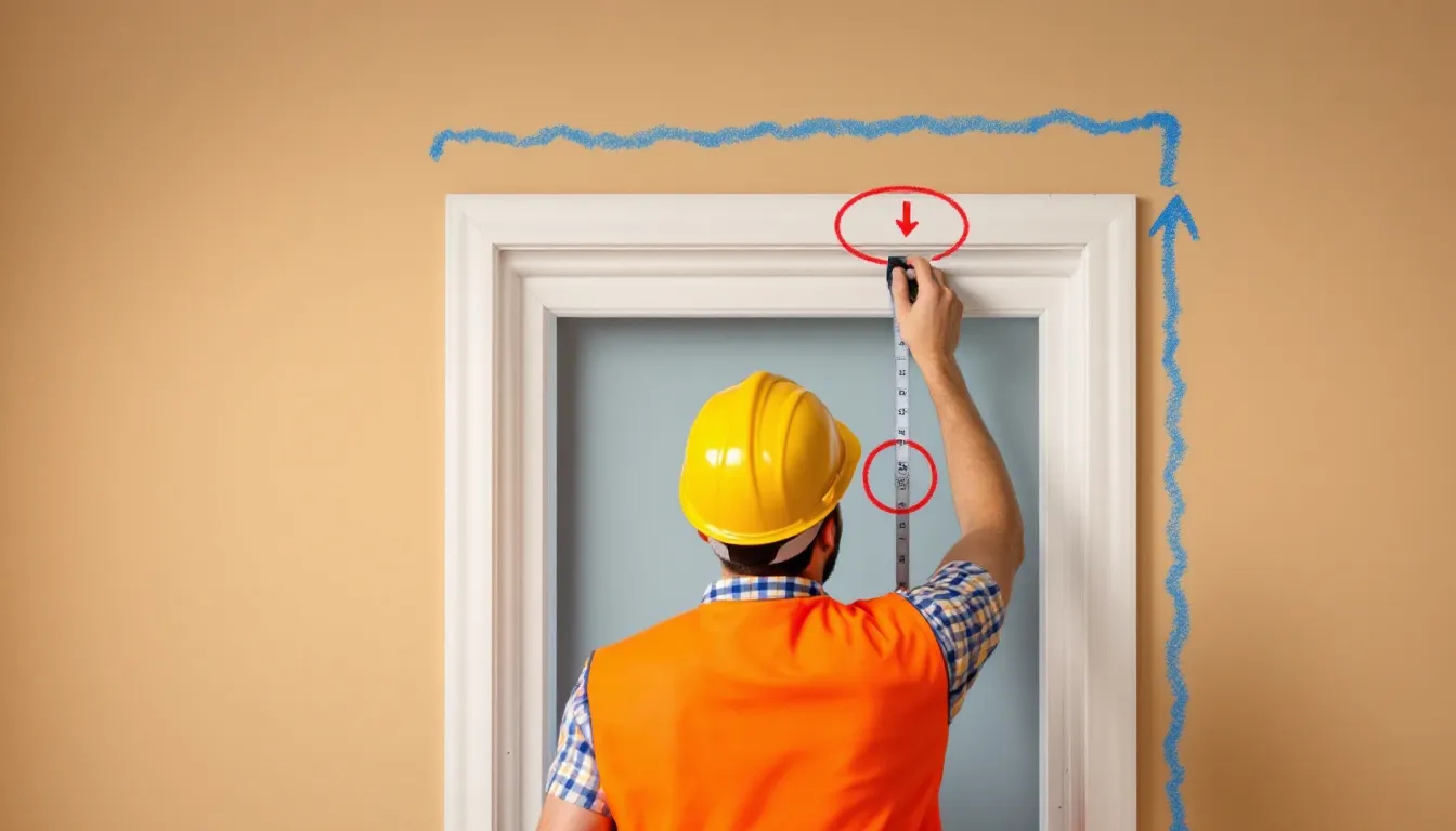 A person measuring the height of a window for blinds installation.