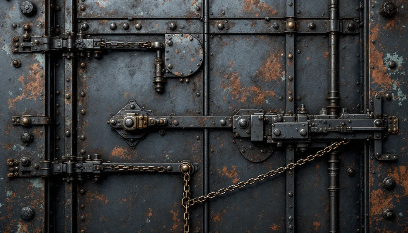 A strong room door showcasing its robust design and security features.