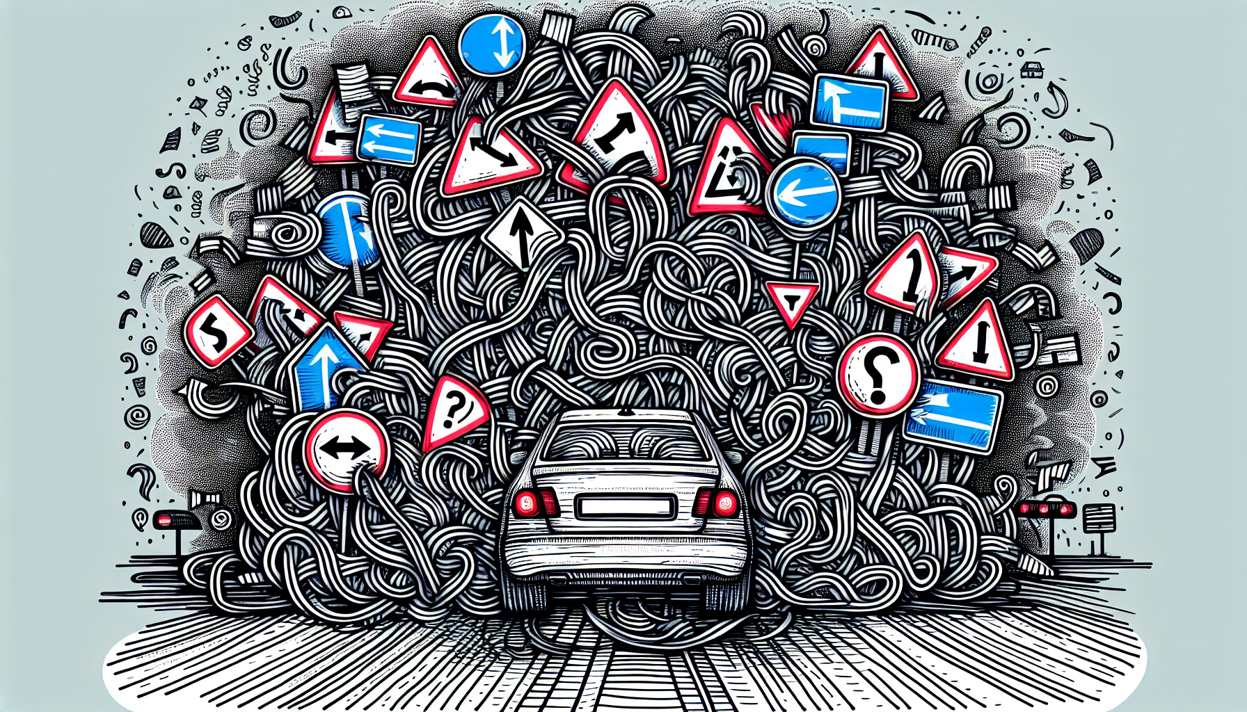 Illustration of confusing and damaged road signs