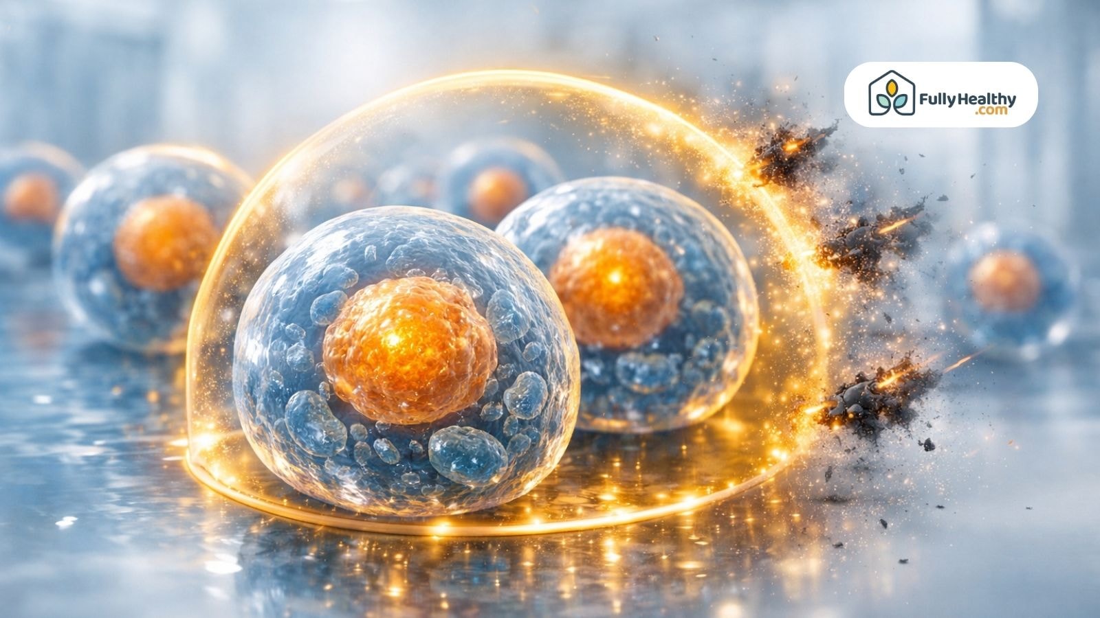 Glowing cells shielded from oxidative stress by antioxidant barrier