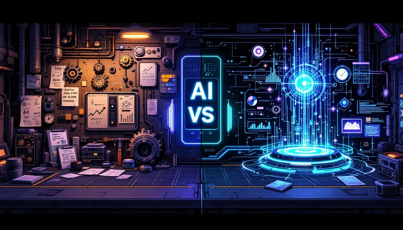 A comparison chart showing traditional vs AI-driven production plans.