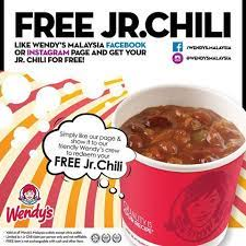 Wendy's FREE Jr. Chili Promotion in Malaysia | Chili, Recipes, Wendys chili