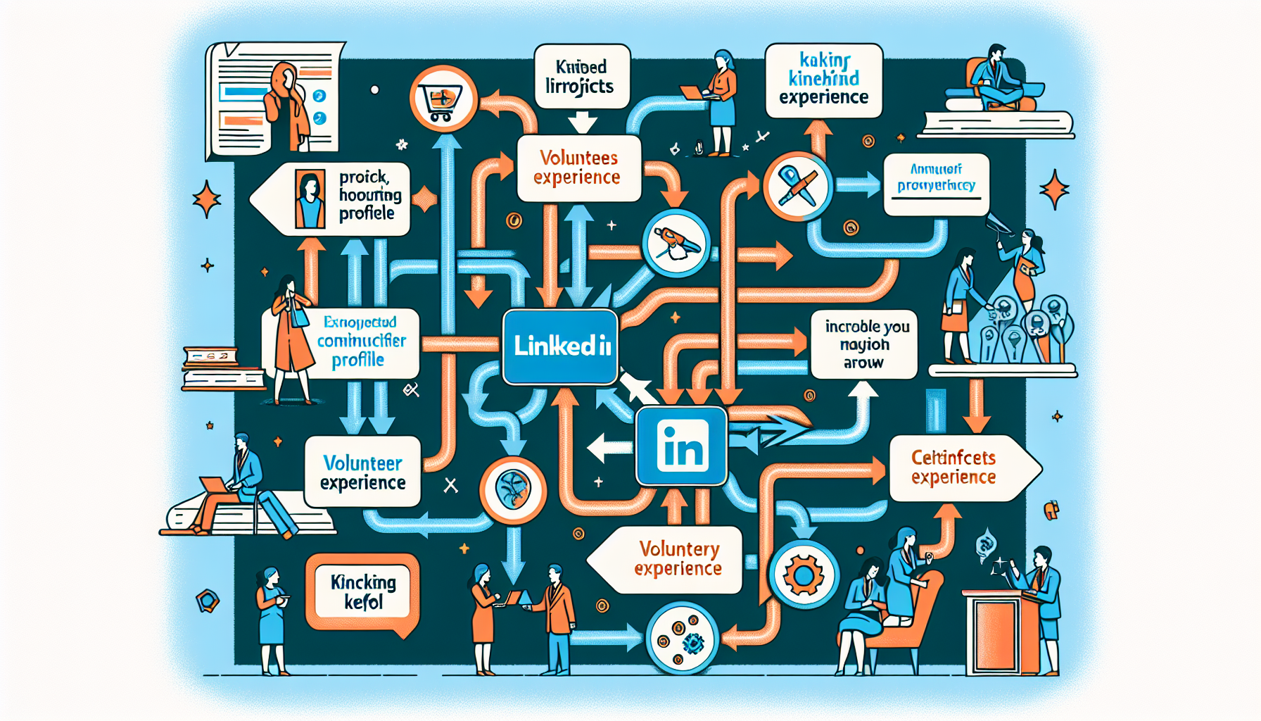 A visual guide to utilizing keywords in additional sections of a LinkedIn profile.