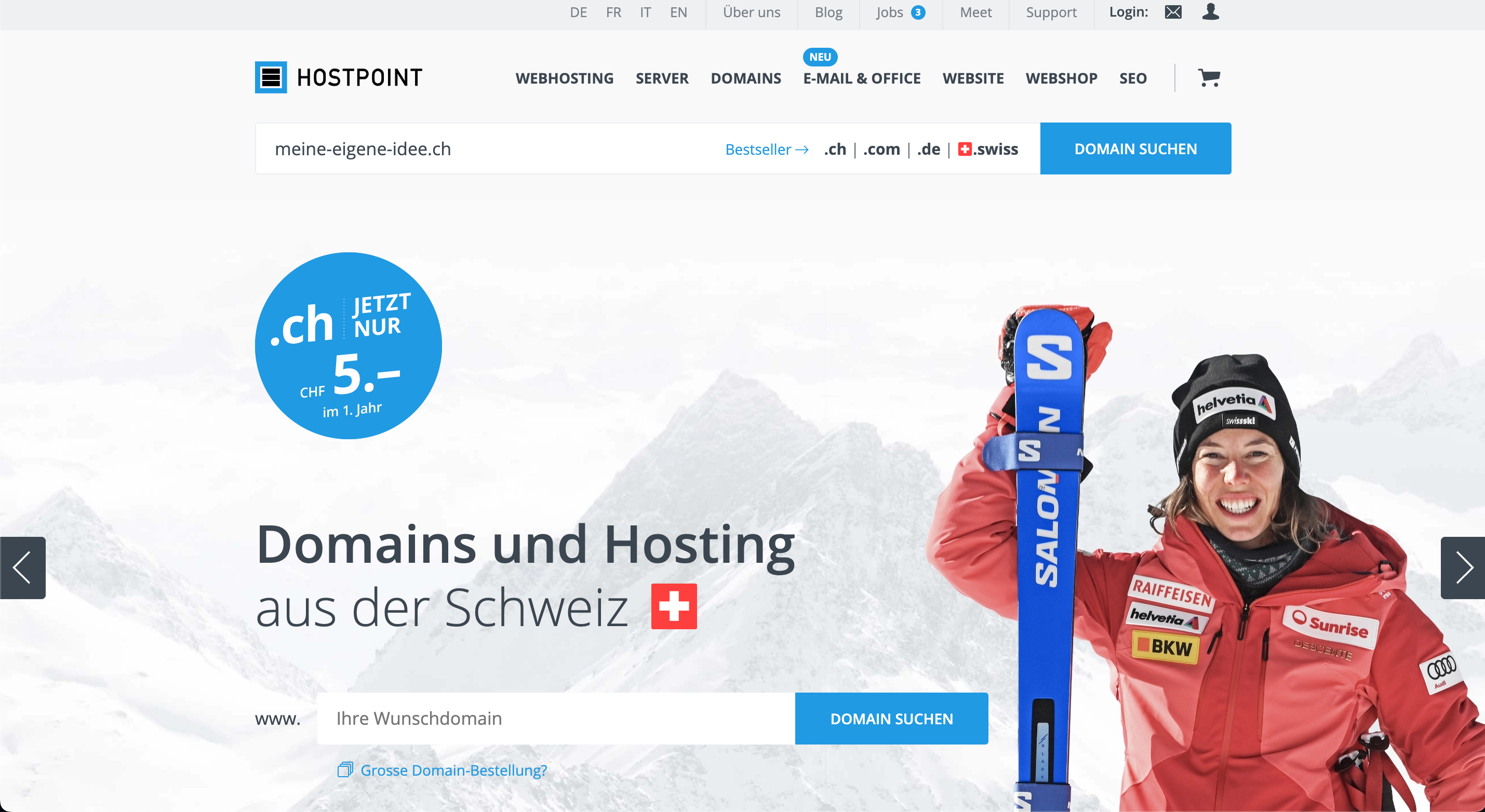Screenshot der Hostpoint Website