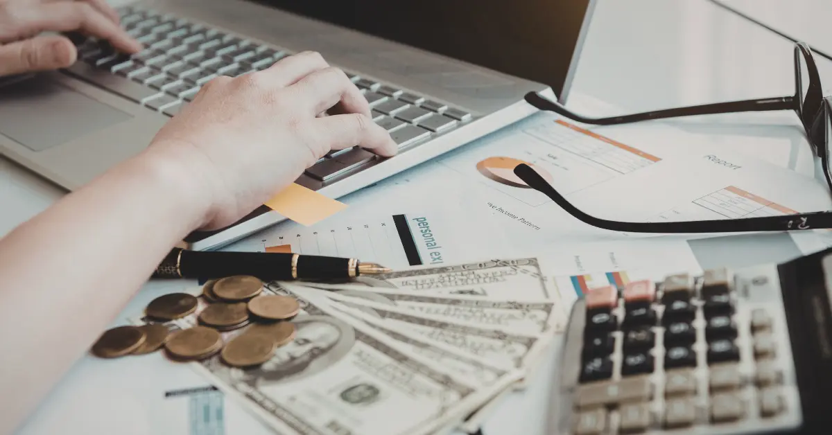 Female OnlyFans creator calculating income and reviewing form 8832 for business tax classification.