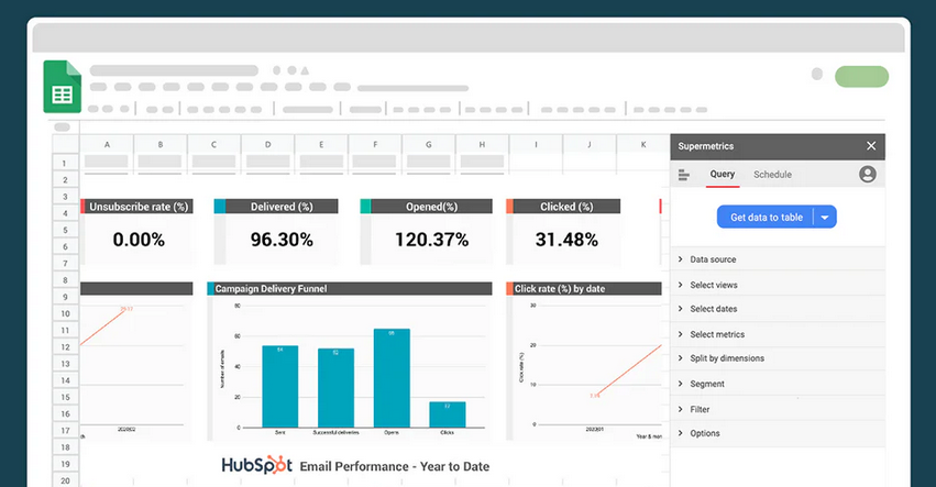 A screenshot of Supermetrics, an example of a tool used for marketing reporting.