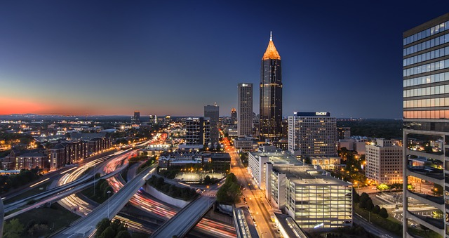 buildings, city, night, Atlanta, GA, Atlanta metro area, metro Atlanta, urban neighborhood, Atlanta city center, Gwinnett County, Atlanta public transportation