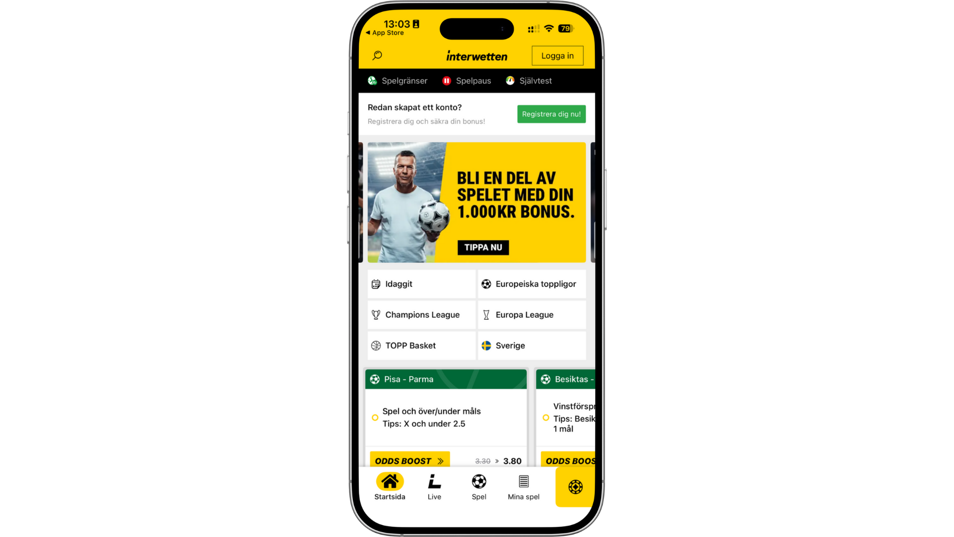 Interwetten på mobila enheter